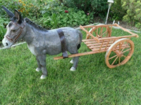 Deko- Eselgespann bestehend aus 1 grauer Eselfigur und Wagen, 177 cm lang