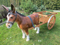 Deko- Eselgespann bestehend aus 1 brauner Eselfigur und Wagen, 177 cm lang
