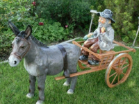 Eselgespann mit grauem Esel und Leiterwagen mit Kutscher 175 cm lang