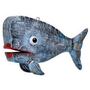 Blechfisch: Walfisch Deko aus Metall silber/blau 31cm