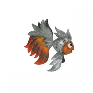 Deko Fisch aus Blech: orange/silber 26 cm