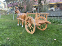 Deko Eselfgespann gross, 177cm lang, brauner Esel mit Wagen