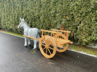 Deko Eselfgespann gross, 177cm lang, grauer Esel mit Wagen