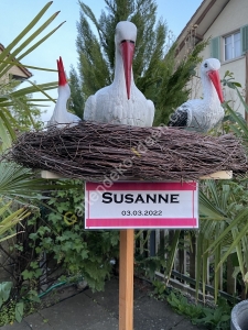 Geburtstafel Storch zur Geburt auf Ständer