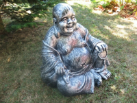Glücksbuddha mit Gebetskette in Silber, Glücksbuddha Garten