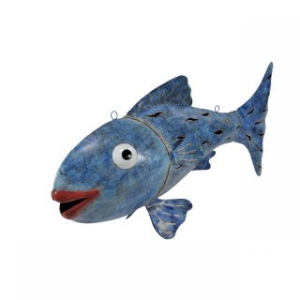   Grosser XXL Deko Fisch Metall blau 110 cm