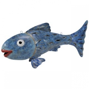   Grosser XXL Deko Fisch Metall blau 110 cm lang