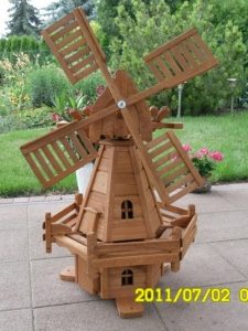 Holländer Windmühle aus Holz mit Solarbeleuchtung, 100 cm hoch