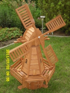 Windmühle aus Holz mit Solarbeleuchtung, holländer Bauart, 100 cm hoch