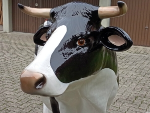 Lebensgrosse Deko Kuh in schwarz-weiss mit hochwertigem Autolack Detail Kopf 2