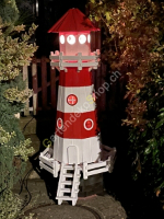 LED Deko-Leuchtturm beleuchtet in Rot-Weiss hoch, Gartendeko