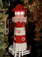 Solar Leuchtturm XXL Rot-Weiss, 180 cm hoch mit Beleuchtung in Turm und Kopf