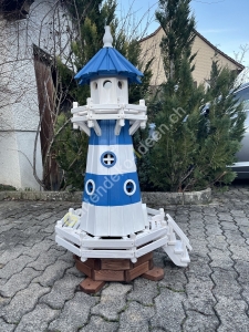 Leuchtturm mit Solar Beleuchtung in Blau-Weiss, 120 cm hoch