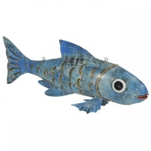Metallfisch Deko: Deko Fisch Metall blau 17 cm hoch