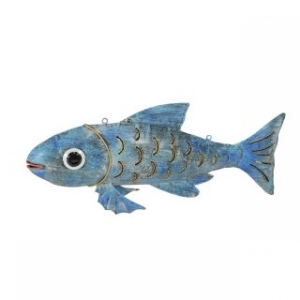 Metallfisch Deko: Deko Fisch Metall blau 17 cm