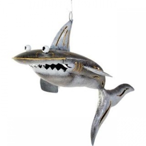 Metallfisch: Haifisch Deko aus Metall weiss/silber 52 cm