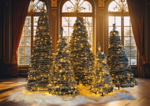 Grosser künstlicher Weihnachtsbaum, mit LED Lichterkette, weiss beflockt, 210 - 300 cm