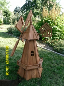 122 cm hohe Solar Windmühle Deko aus Holz