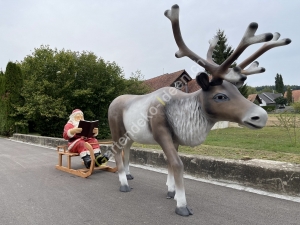 Weihnachtsmann Schlitten und Rentier Deko lebensgross